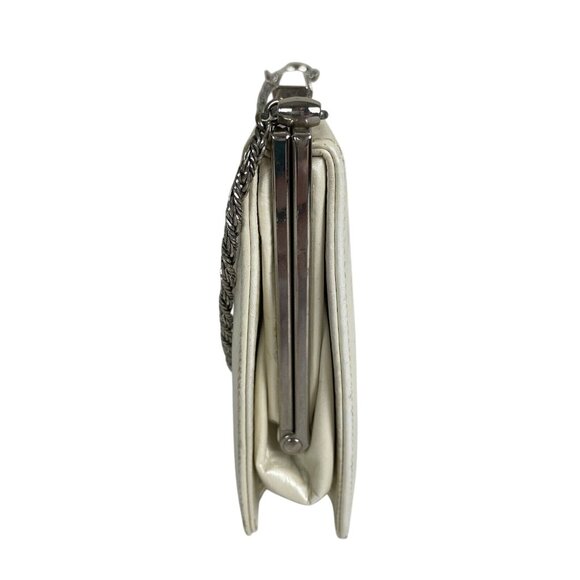 Vintage 1950s 1960s Nicholas Reich Pearl White Hand Bag Purse Bag Silver Chain - Picture 3 of 12
